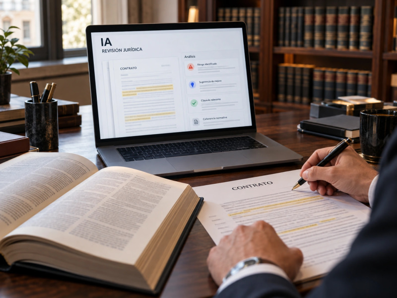 Legal review using artificial intelligence, with a contract, a legal code and on-screen analysis.