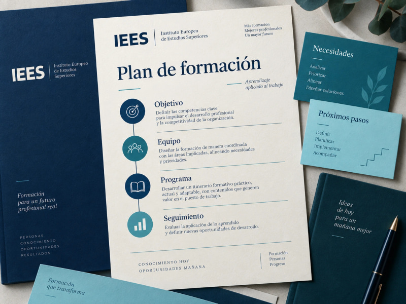 An IEES training plan with sections for objectives, the team, the programme and follow-up.